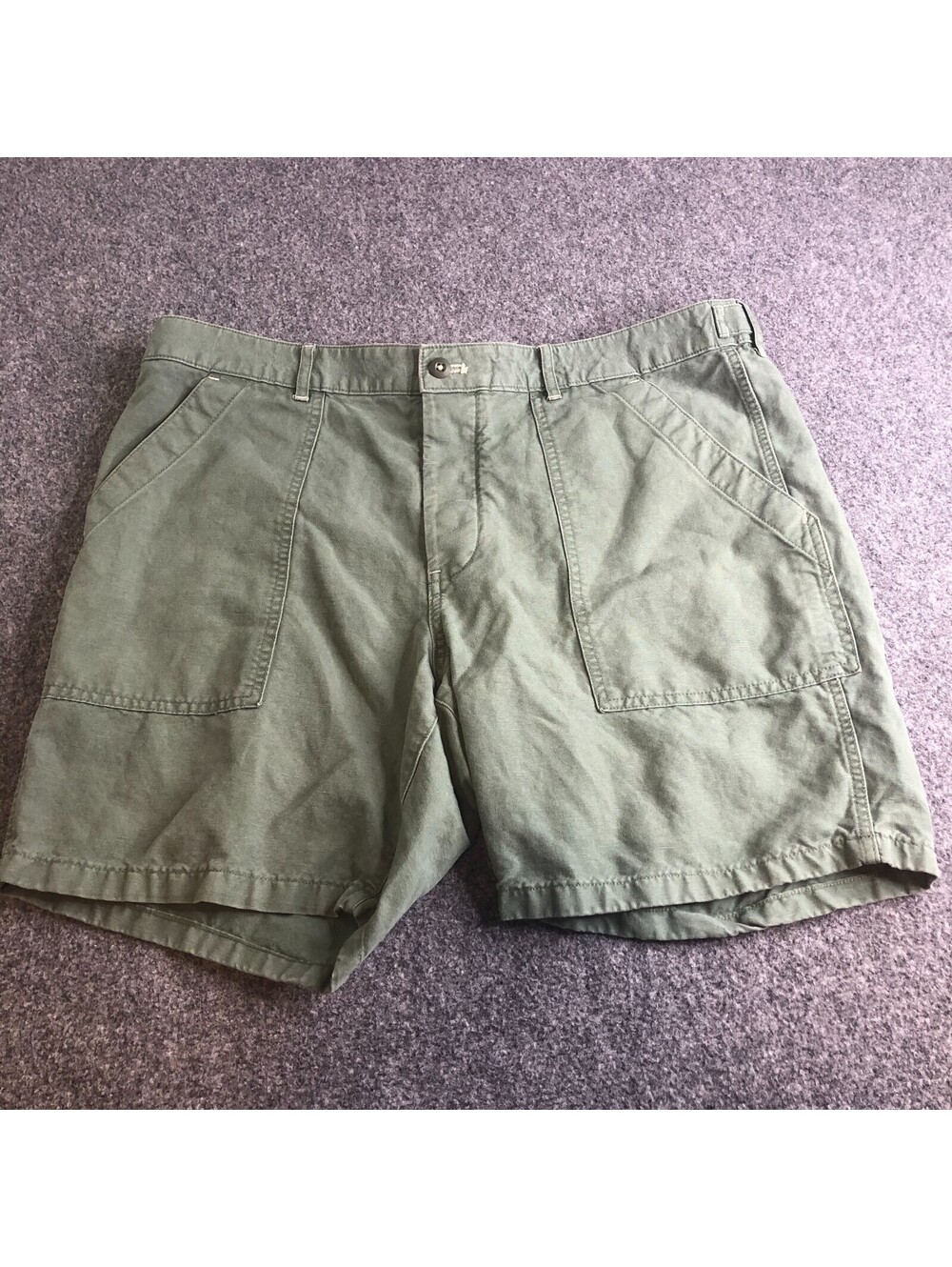 J Crew 7” Camp Shorts Mens 38 Green Linen Blend Button Fly AY197 Utility